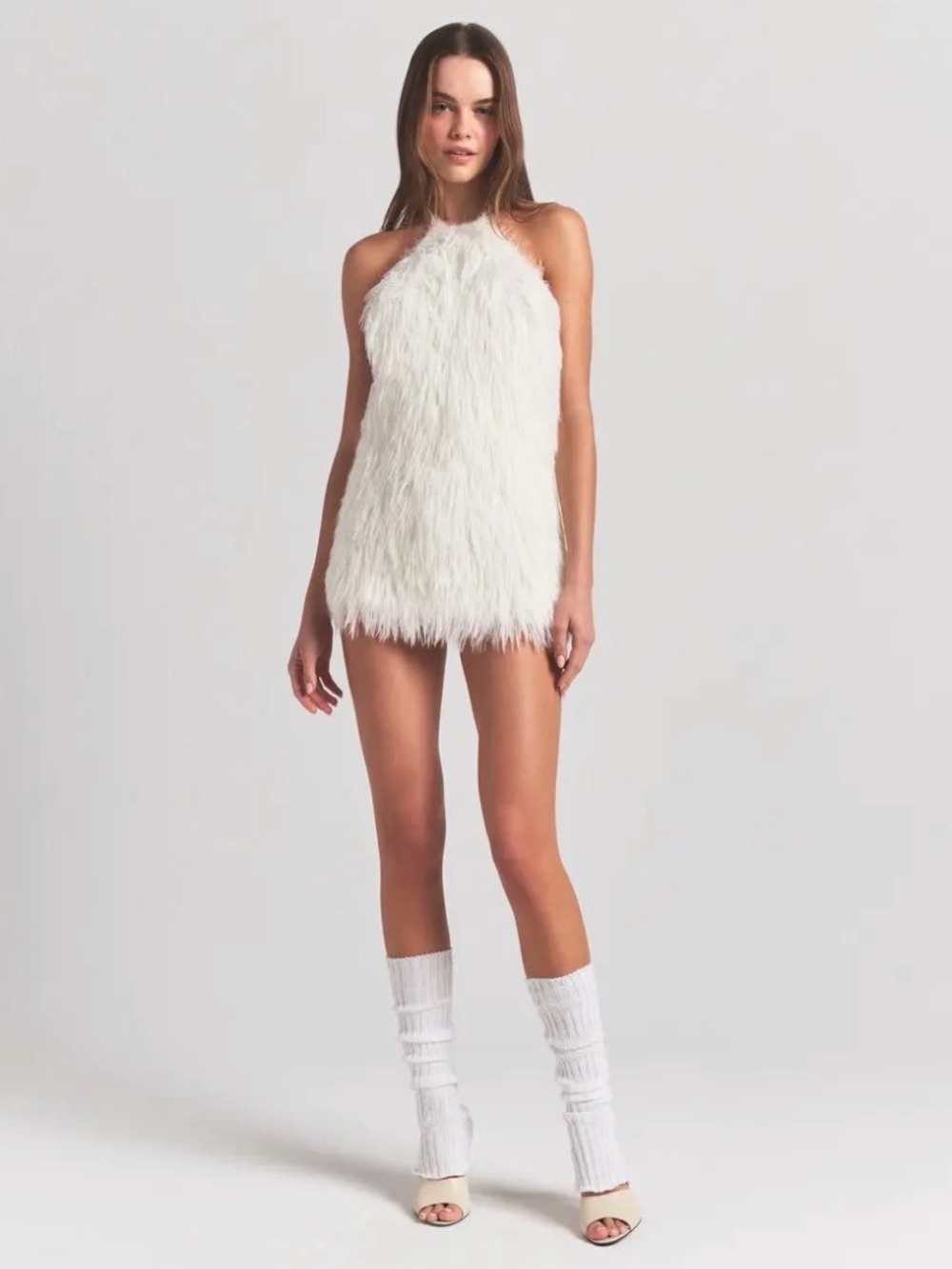SKIMS Faux Fur Knit Halter Mini Dress